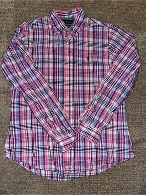 Ralph Lauren Pink and Navy Plaid Button-Down Shirt
